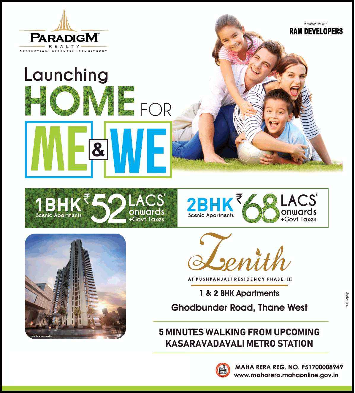 Book 1 BHK apartment starting at Rs. 52 Lacs at Paradigm Zenith, Mumbai Update